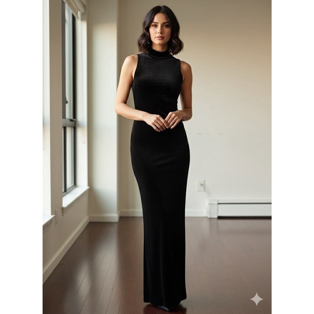 Women’s Ralph Lauren Black Velvet Jewel Neck Evening Gown Dress Size Large L Y2K